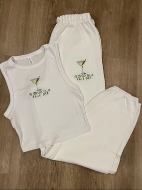 “A Bride in a tini bit” White Tank & Jogger Set